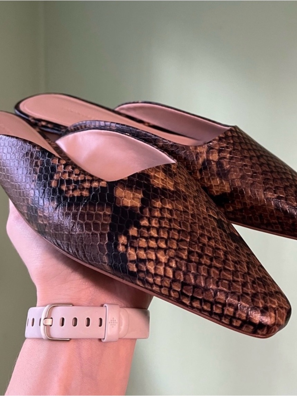 BANANA REPUBLIC Leather Pointed-Toe Slip On Mule in Brown Snake Print - …